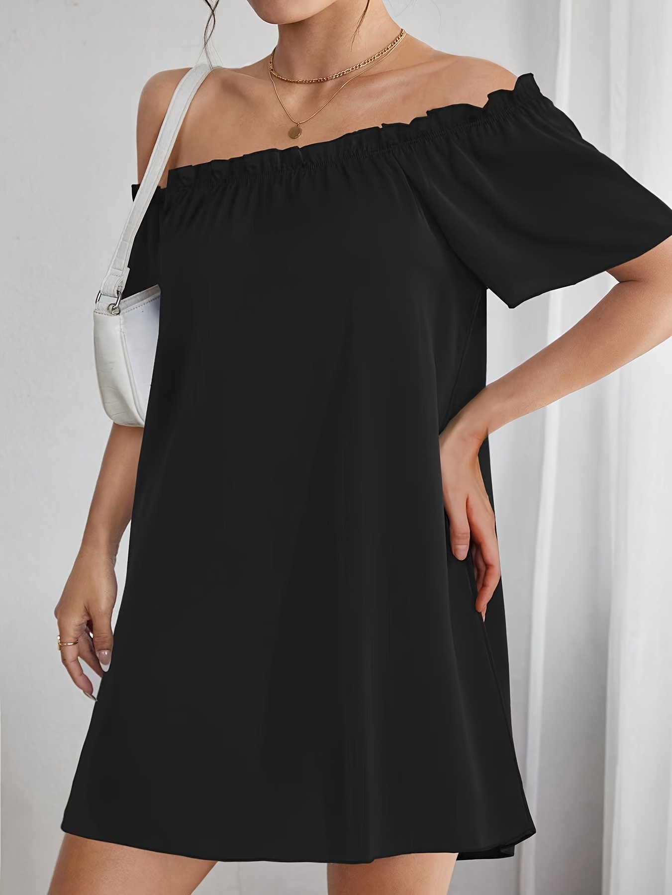 black off the shoulder casual dress Carmen adhesive bra Rider Off-Shoulder Front Split Maxi