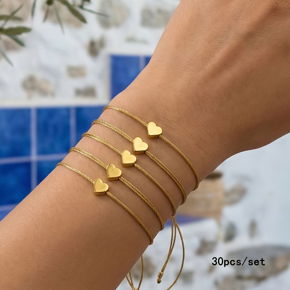 Image of 30pcs/set Autumn And Winter Elegant Element Woven Adjustable Multi-strap Women's Bracelet Valentine's Day Suitable For Daily Wear Friendship Bracelet