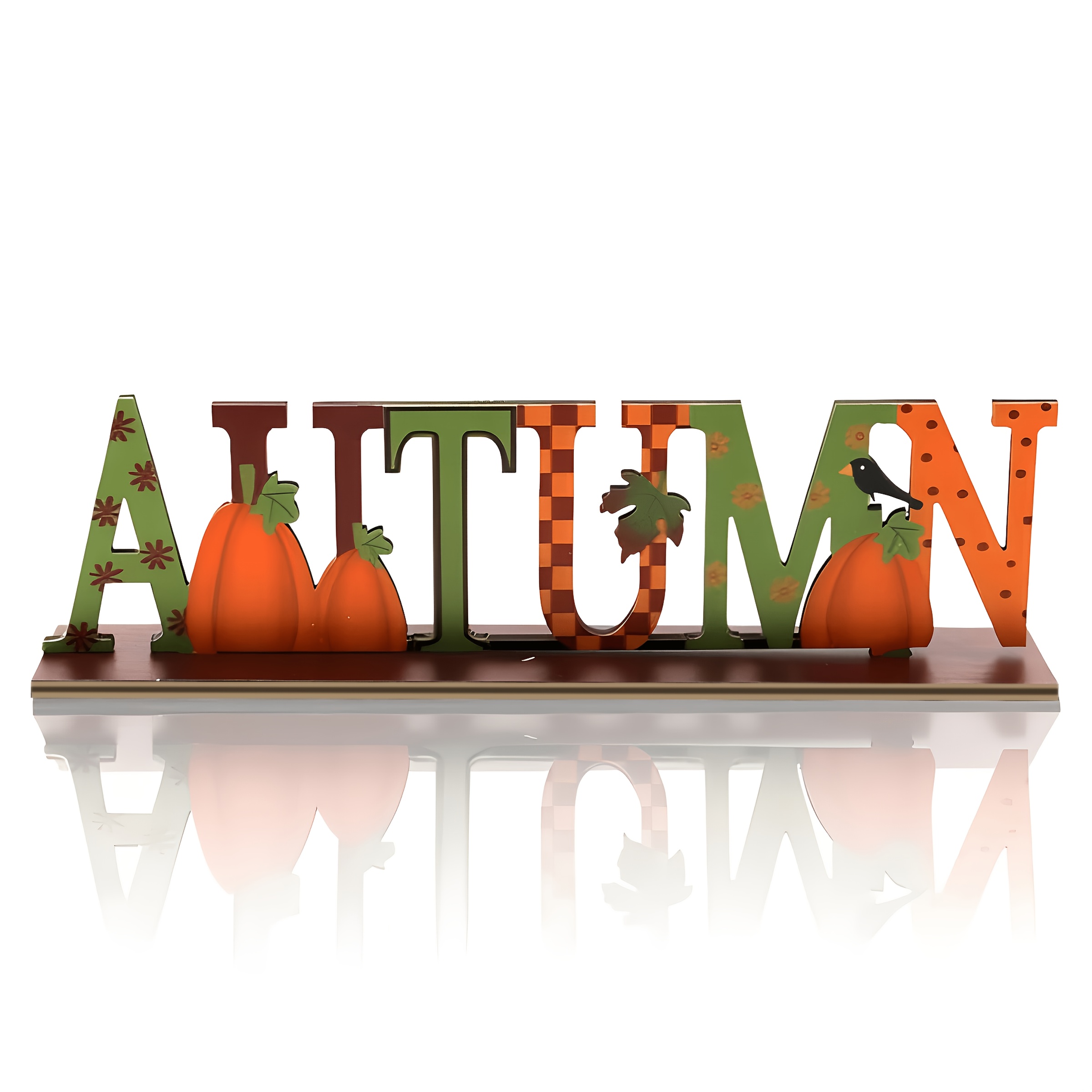 TEMU 2d Flat, 1pc Autumn Wooden Decoration - Pumpkin And Maple Leaf Design, Unframed Layered Tray For Home Office Fireplace Decor, Thanksgiving Table