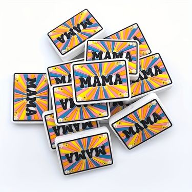 5 piezas de cuentas de silicona para enfocar. El patrón del diseño de fuegos artificiales se imprime con el tipo de letra negra "MAMA" en el medio, adecuado para cuentas de bolígrafo DIY para llaves, pulseras, collares, lanyards y cuentas decorativas. Regalos para el Día de la Madre.