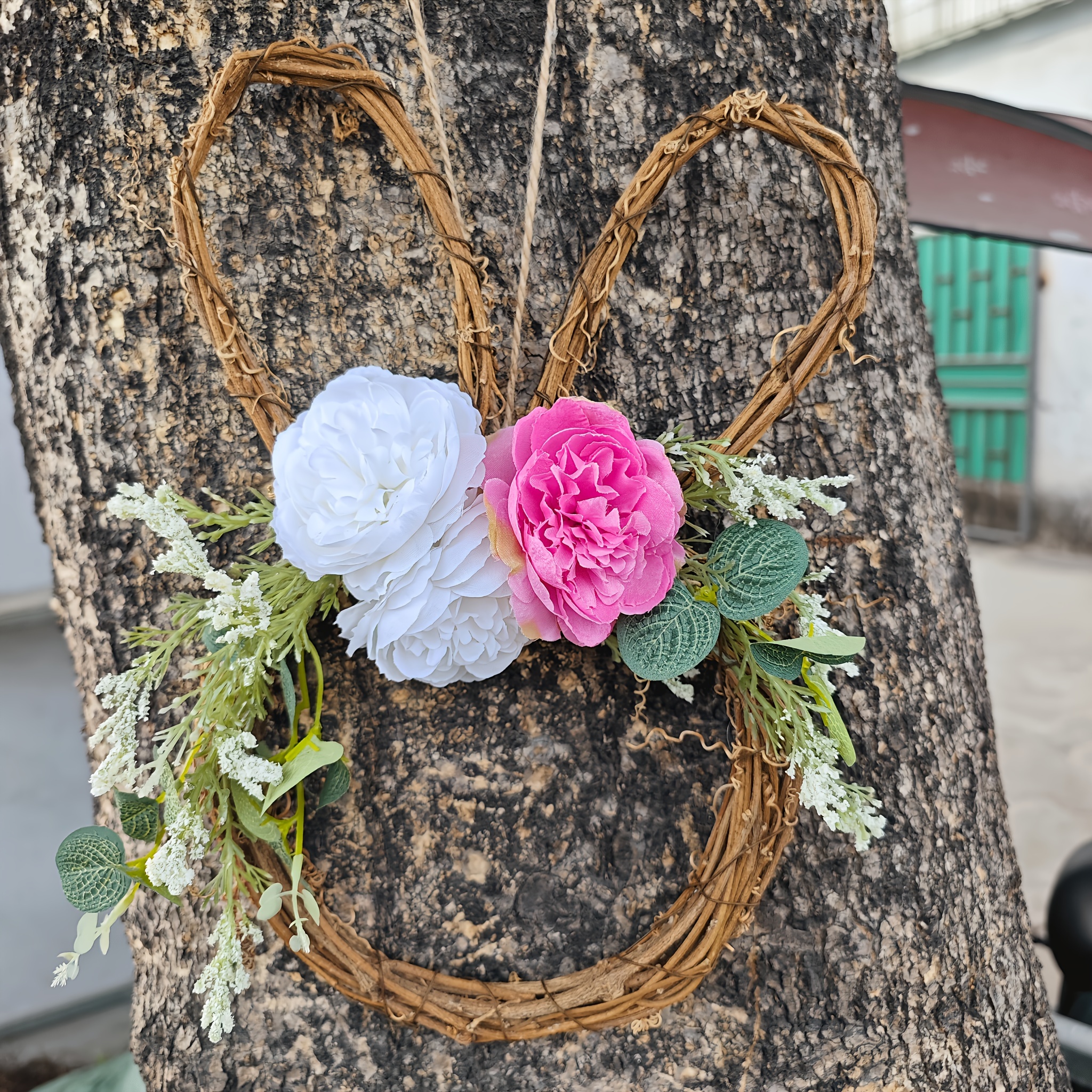 2023 Nuovo coniglietto pasquale Ghirlanda di primavera Corona di coniglio  Porta d'ingresso Decorazione di primavera Ghirlanda di Pasqua appesa Fiore