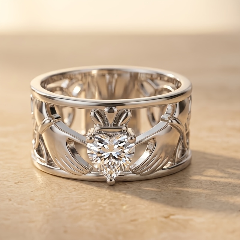 Women's Retro Claddagh Heart Crown Wide Band Ring