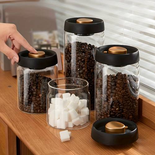 1pc 4pcs vacuum sealed glass storage jars transparent high borosilicate glass containers for coffee beans candy and food preservation sizes large capacity with lids vacuum sealed jars