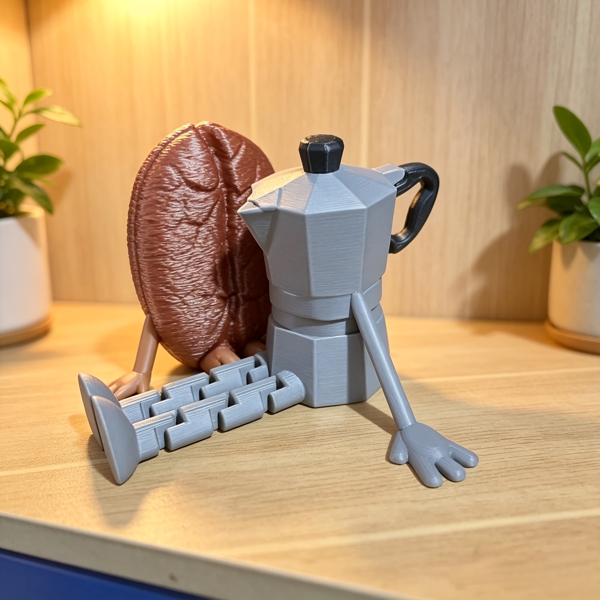 Image of 2pcs Of 3d Coffee Beans And Coffee Machine Figurines, With Movable Joints - Realistic Design, Perfect For Decorating Homes, Offices And Parties - Ideal Gift For , Must-have Accessory For Bar