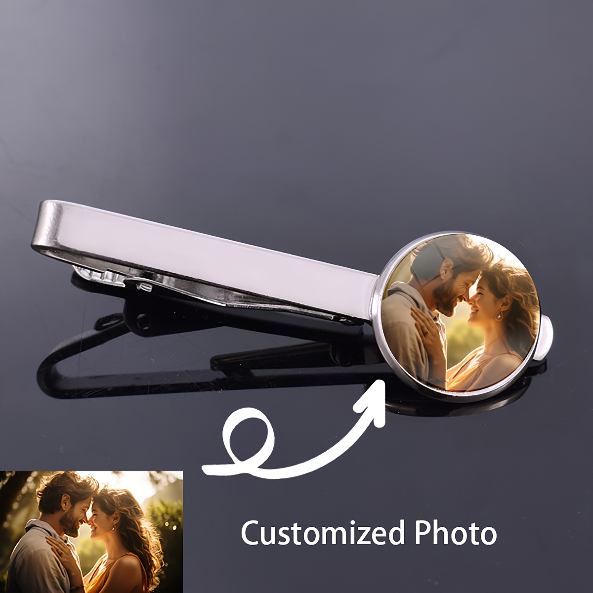 E-shop Personalisiertes Foto Logo Glas Bindeklammer für Herren Legierung Bindeklammer Pins Vater Ehemann Personalisierte Geschenke