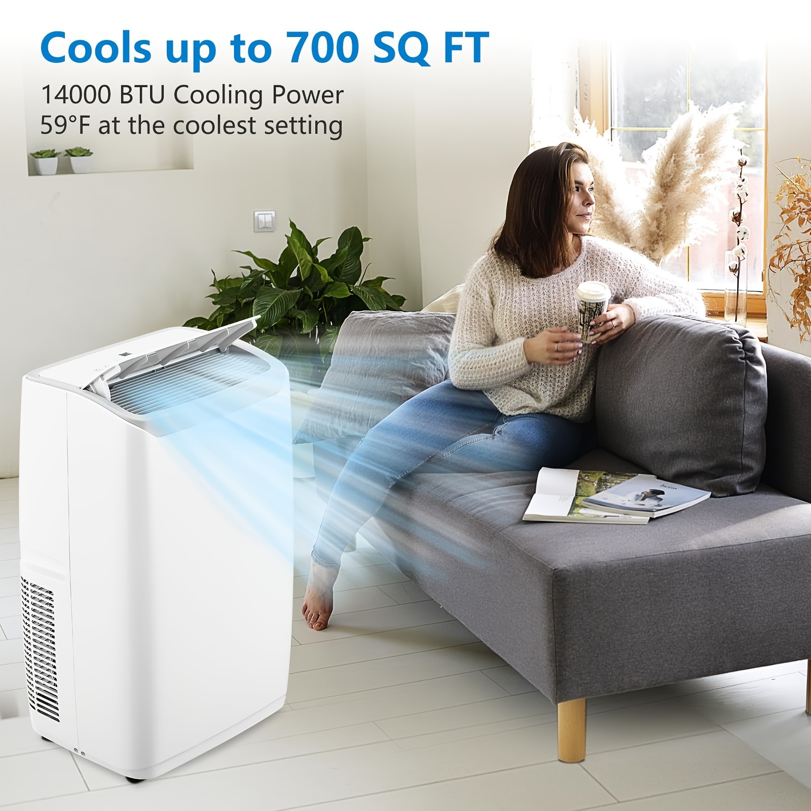 

14000btu Air Conditioner Cools Up To 700 Sq Ft|with Remote Control Ac Fan Dehumidifie|low Noise|sleep Mode|ideal For Home Office