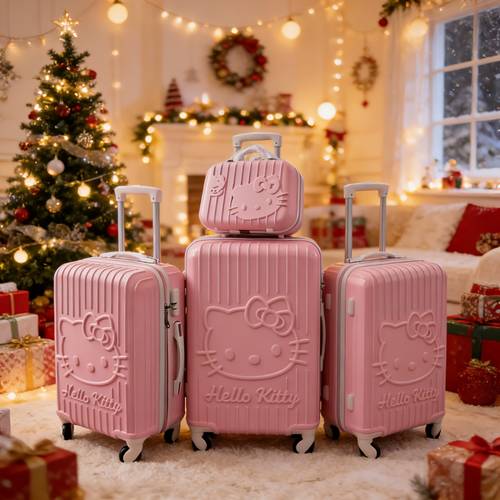 imagen del artículo regalos de navidad set de equipaje rosa, maleta rígida expandible con ruedas giratorias, cerradura individual, asa retráctil y material abs , adecuada para viajes, actividades de viaje, y lindo