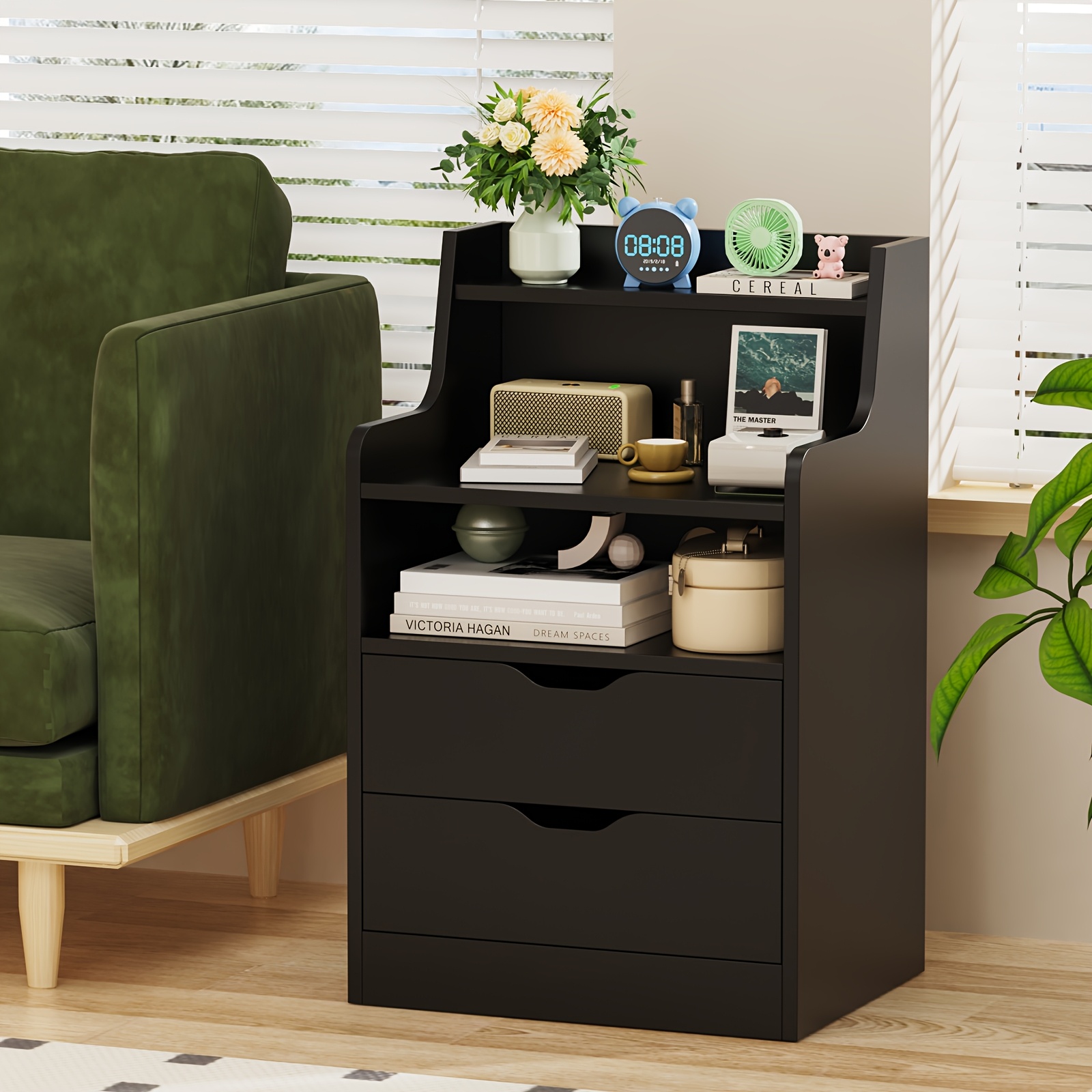 TEMU Living Room Table, Side Table With 2 Drawers And Open Storage Space, White, 45x35x73cm, Suitable For Bedrooms And Living Rooms, Spacious Side