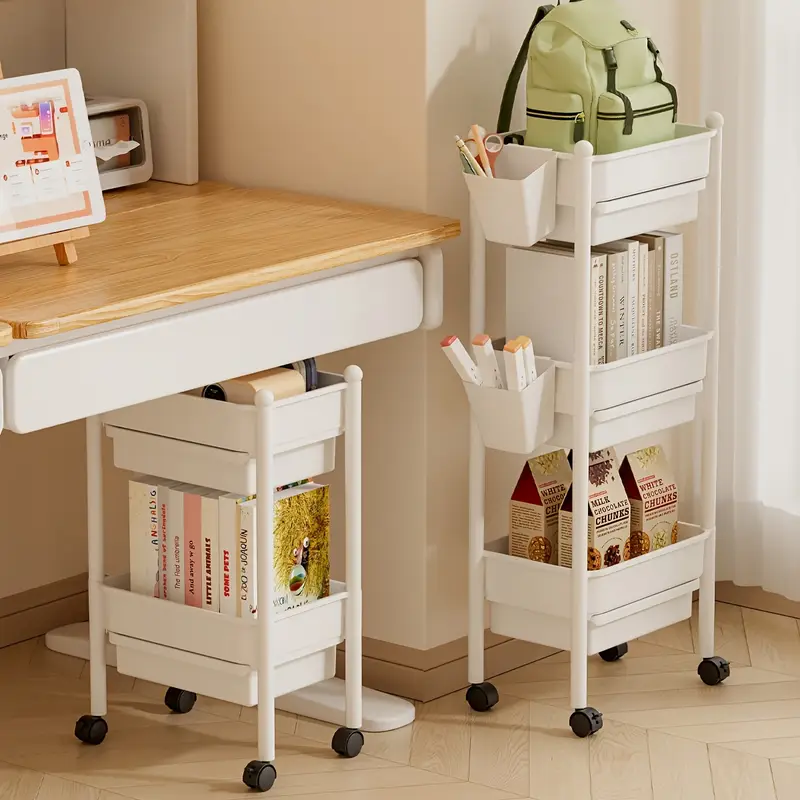 3-tier rolling bookshelf with 2 pen holders, supply organizer, assembly multi-functional storage rack for home or classroom, white, versatile shelving unit, , quality materials Product details 5