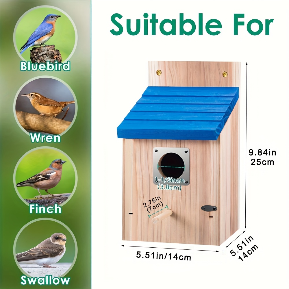Image of 1pc Wooden Outdoor Bird House With Metal Protection, Safety Lock, Nesting Tent & Ventilation Holes - Durable Wood Construction For Secure Bird To , Bird Nest Outdoor, Garden Decor, Natural Wood Design