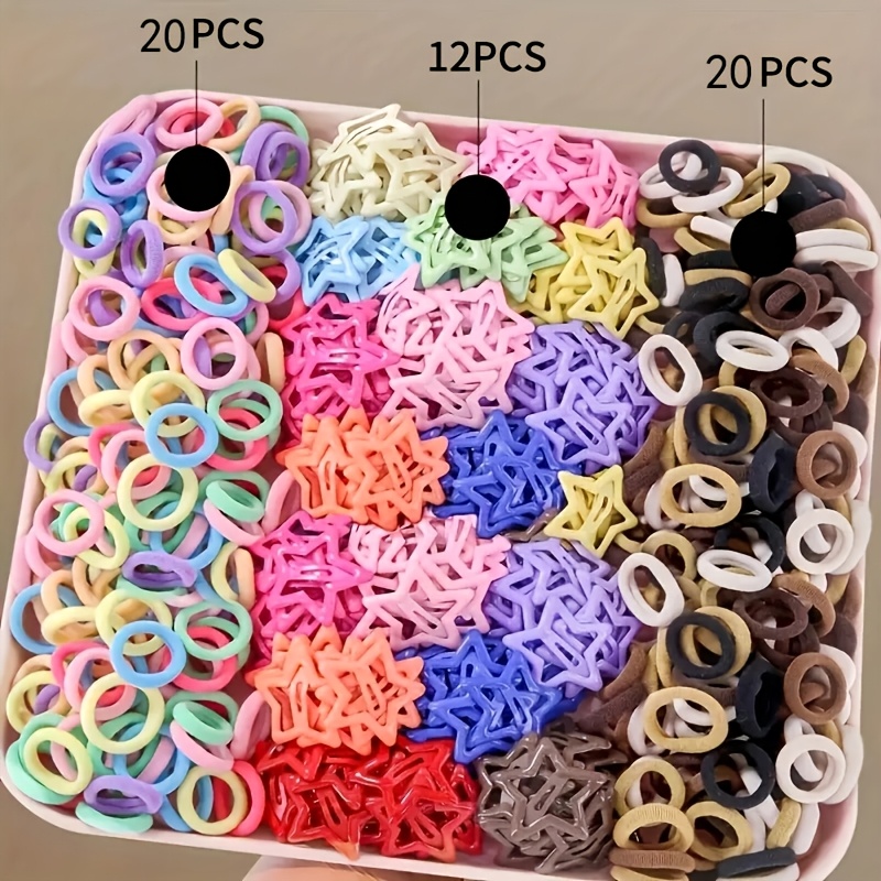 TEMU 52 Colorful Star Fabric Hair Tie Set, Easy Cute Multicolor Hair Additions Set Suitable For Women's Fashionable Versatile Hair Clips