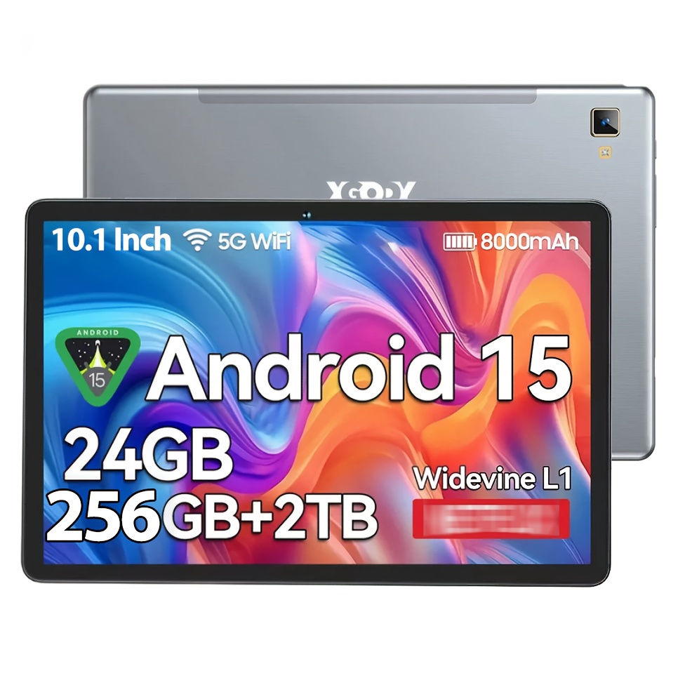 Xgody 4G LTE Tablet Android 15 met SIM en WiFi, 24GB RAM (8GB+16GB), 256GB ROM, Octa-Core, Android 15 Max 24GB (8+16) RAM, 256GB ROM Opslag, Ondersteunt 2TB TF Kaart Uitbreiding, TDDI FHD 1920×1200 Groot Scherm Pad, Dual SIM 4G LTE + 5G WiFi, Tablet, Pad