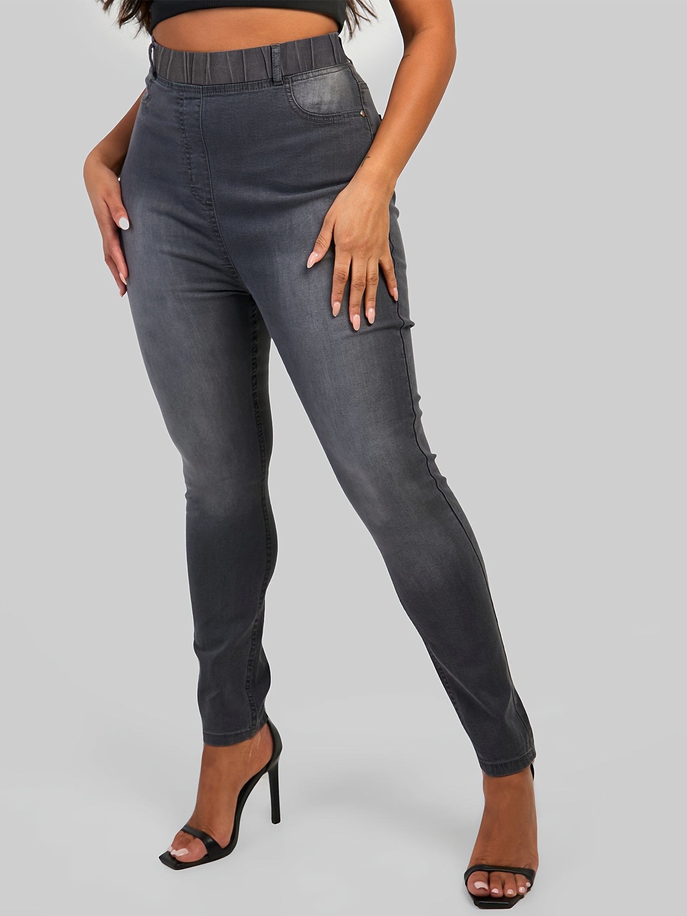 Plus Size Casual Jeans Women's Plus Medium Stretch Full - Temu