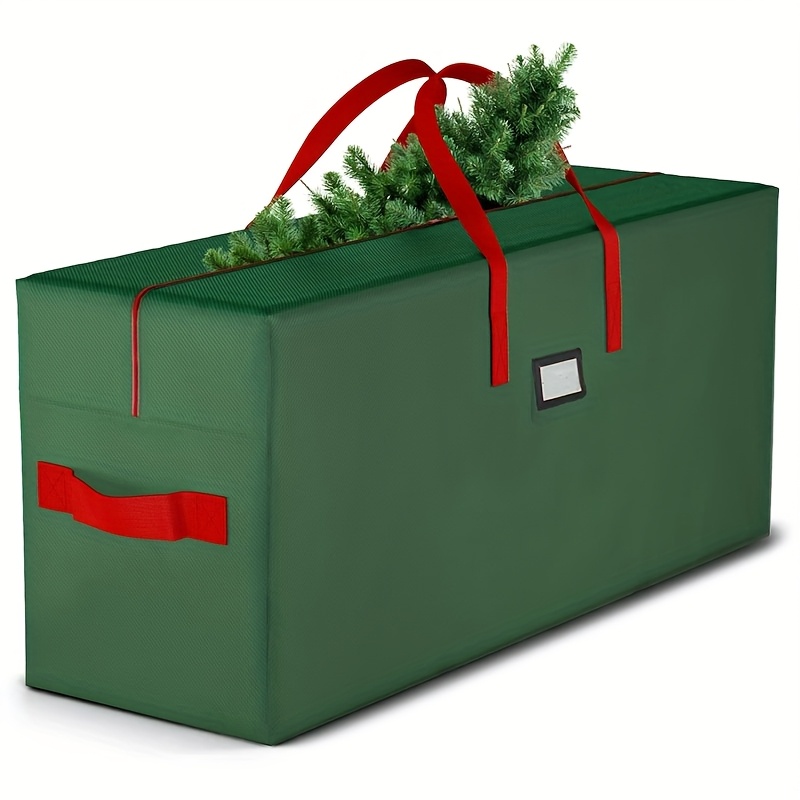 

Extra-large Waterproof Christmas Tree Storage Bag - Fits To 8ft, Pvc, Dual Zippers & Sturdy Red Handles, Green With Window