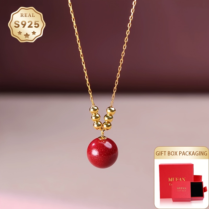 Red Cinnabar Necklace with Stylish S925 Silver Pendant