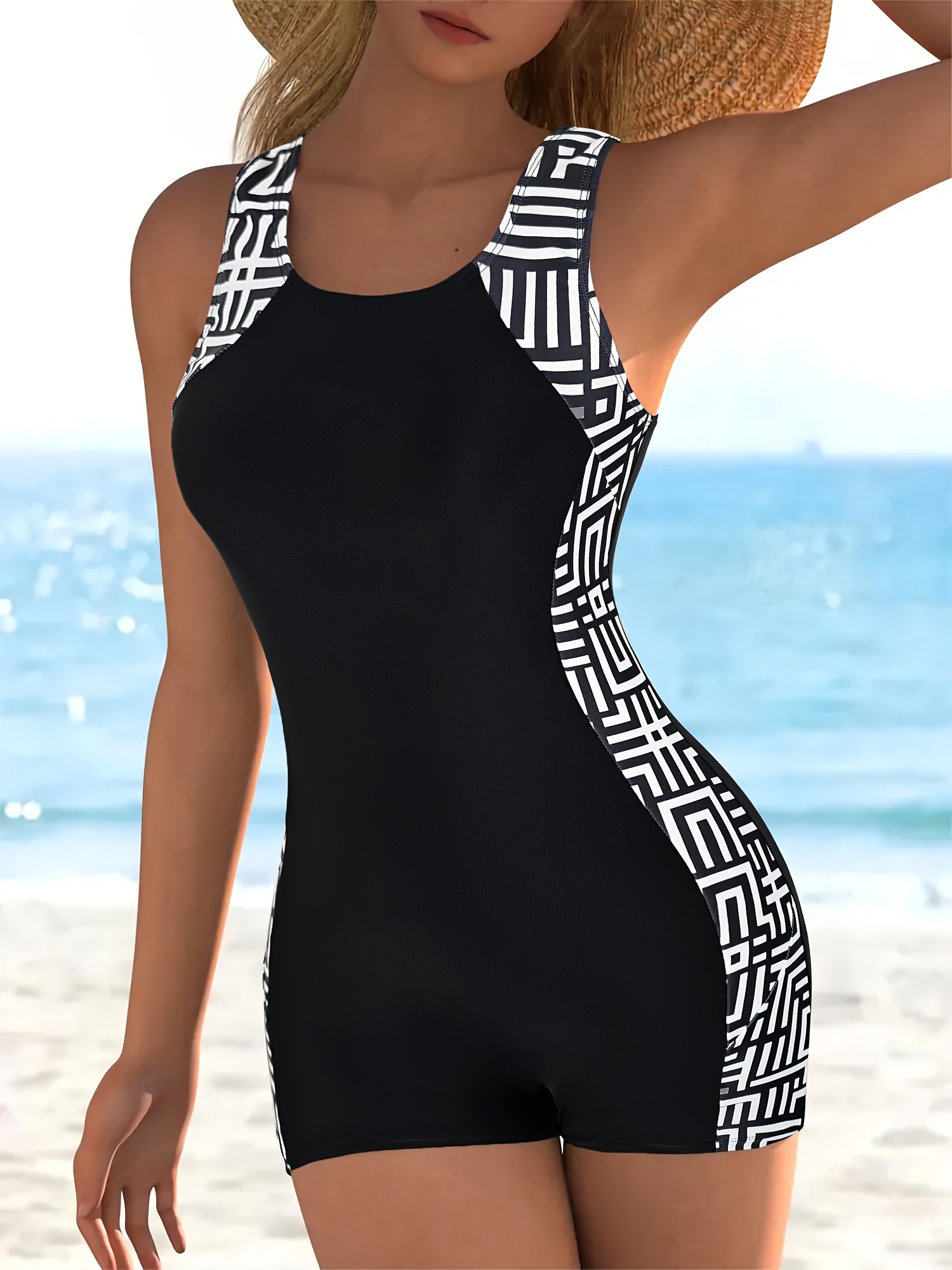 1pc summer new hot selling poolside sports swimwear crew neck high stretch random   piece qvr womens competitive swimsuit