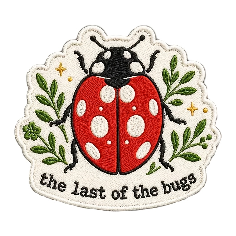 TEMU 1pc Cute The Last Of The Bugs Embroidered Patch Iron On Sew On Funny Red Ladybug Fabric Badges Green Leaf Applique For Backpacks Vests Jackets
