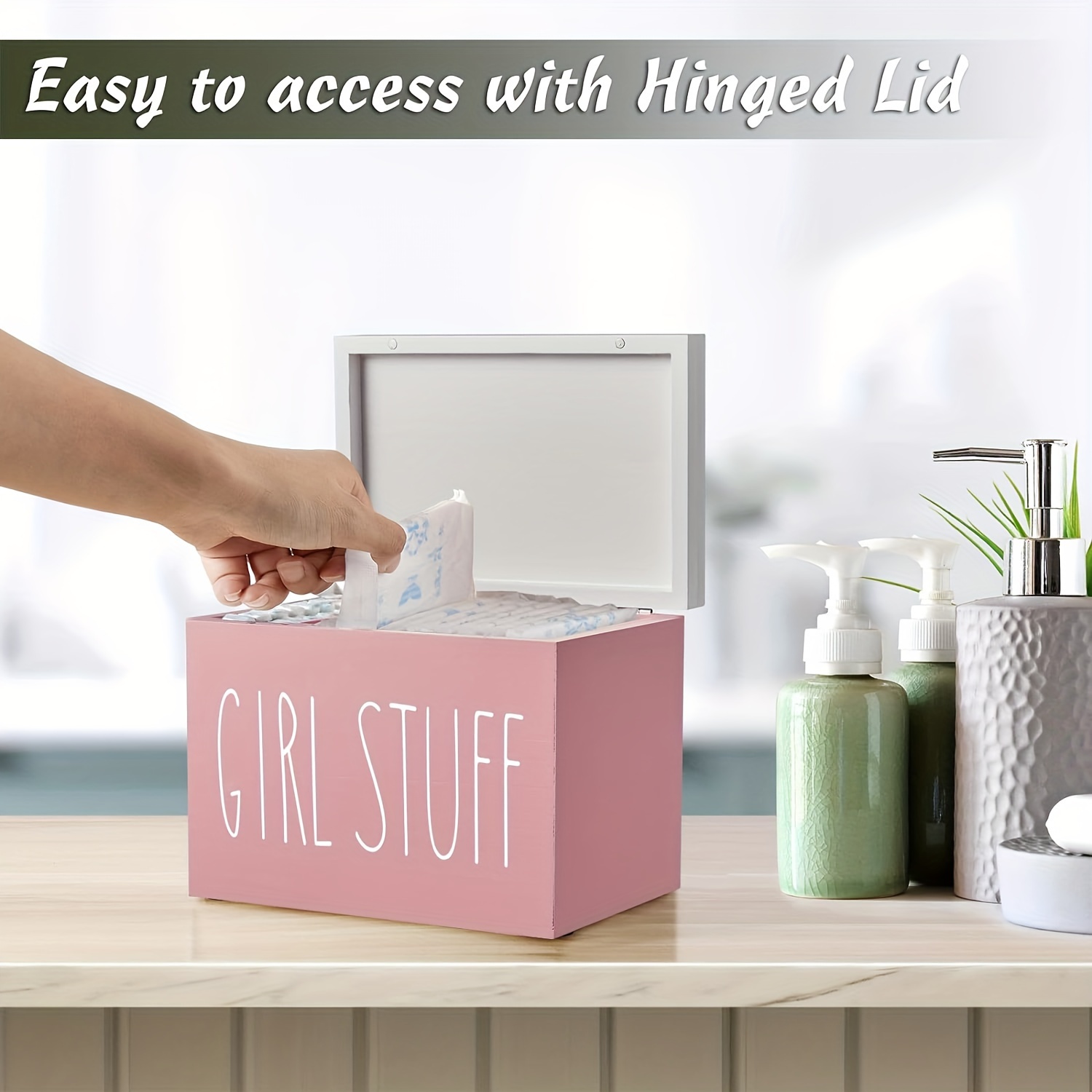 Allecto Premium - Tampon houder badkamer organizer dameshygiëne houten decoratieve