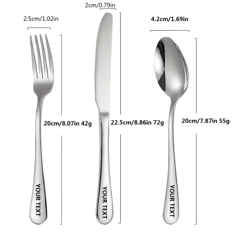 4pcs customized text engraved 3pcs stainless steel cutlery set portable knife and box silvery black essential for couples travel school restaurant lunch box christmas gift Product details 5