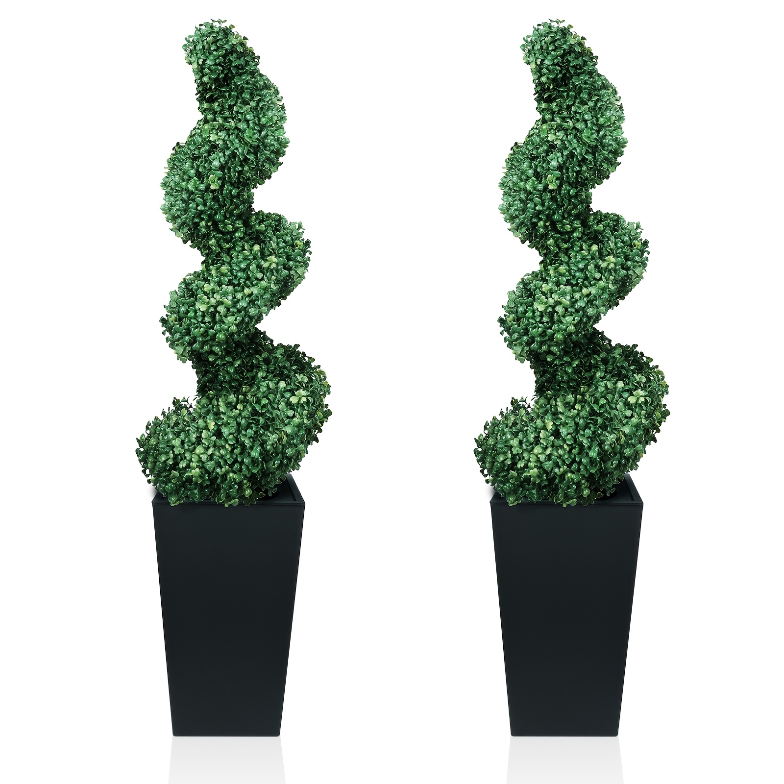 TEMU Realistic Artificial Boxwood Spiral Topiary Tree With Tall Black Planter - Indoor/outdoor Pe Fake Potted Plant Suitable For Home Office Wedding