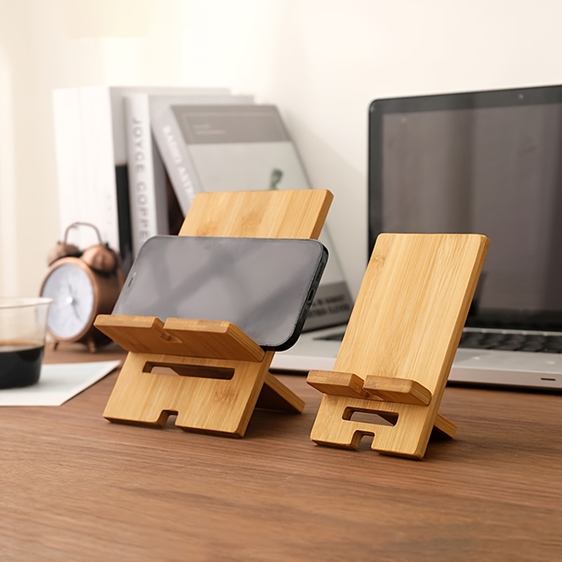 

Bamboo Phone Stand, 1pc Adjustable Multi-angle Desktop Holder, Compatible With Smartphones And Tablets For Home And Office Use