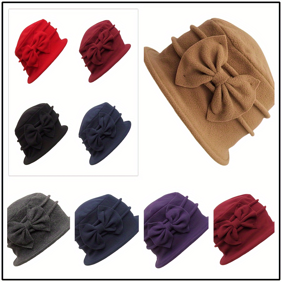 TEMU Classic -lined Double-layer Bucket Hat, Thickened For Autumn/winter, Women's Korean-style European/american Bow Elegant Mother's Hat