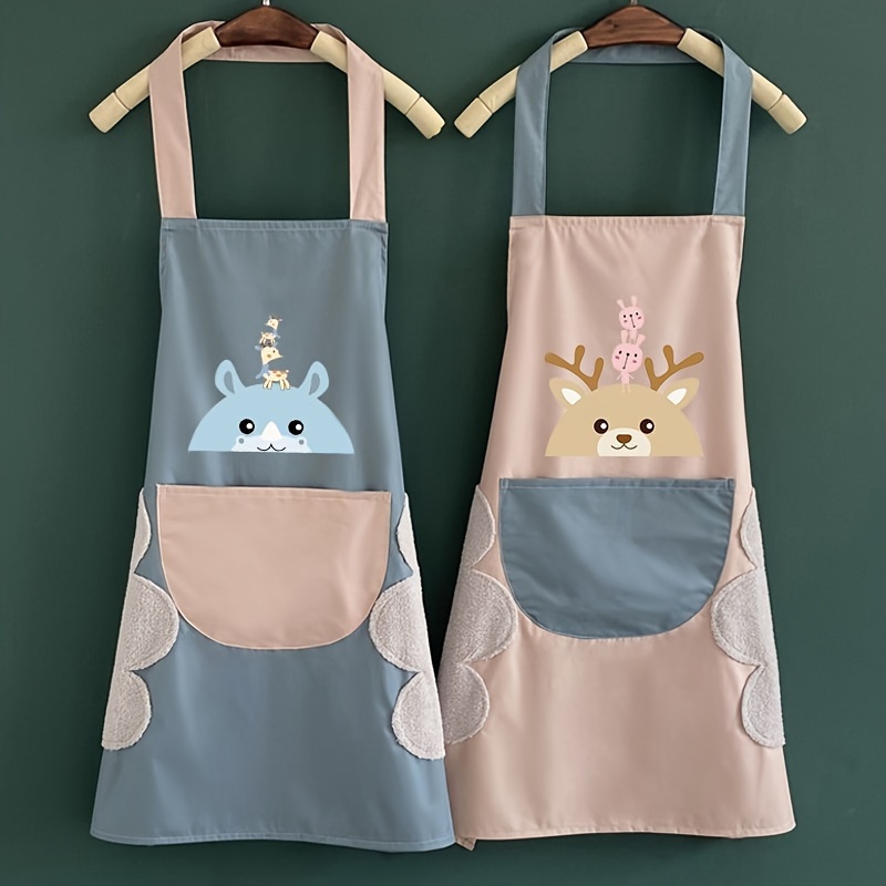 1pc, Apron, Cute Cartoon Aprons With Pockets, Wipeable, Waterproof, Oil-Proof, Polyester Kitchen Aprons For Women, Adjustable Strap, Fashion Korean Style, Cooking Workwear details 0