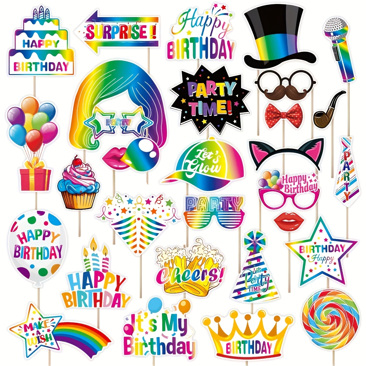 TEMU Set di 30 pezzi di accessori per cabina fotografica di compleanno, forniture regalo per festa di , set di decorazioni per festa di compleanno,