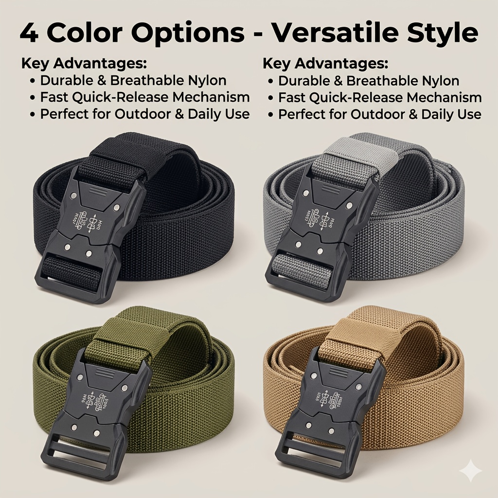 2er-Pack Herren Taktische Nylon Gürtel - Atmungsaktive Canvas-Webung mit Schwarzer Kunststoff Schnellverschluss, Verstellbare Hosenbänder, 124.99cm, Vielseitig für Outdoor-Sport, Training, Business & Freizeit, Mode Accessoires, Sport Hosenbänder, Elegantes Design