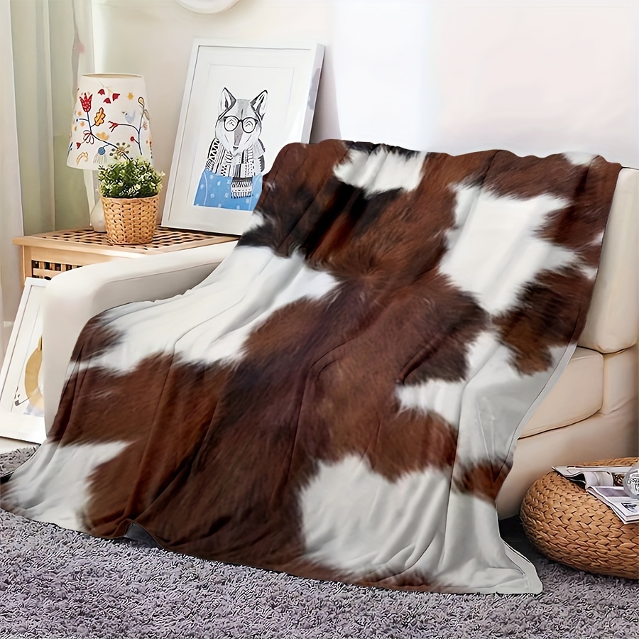 

1pc Vintage Cow Pattern Flannel Blanket Lightweight Soft Comfortable And Luxurious Suitable For Bedroom Living Room Outdoor Use