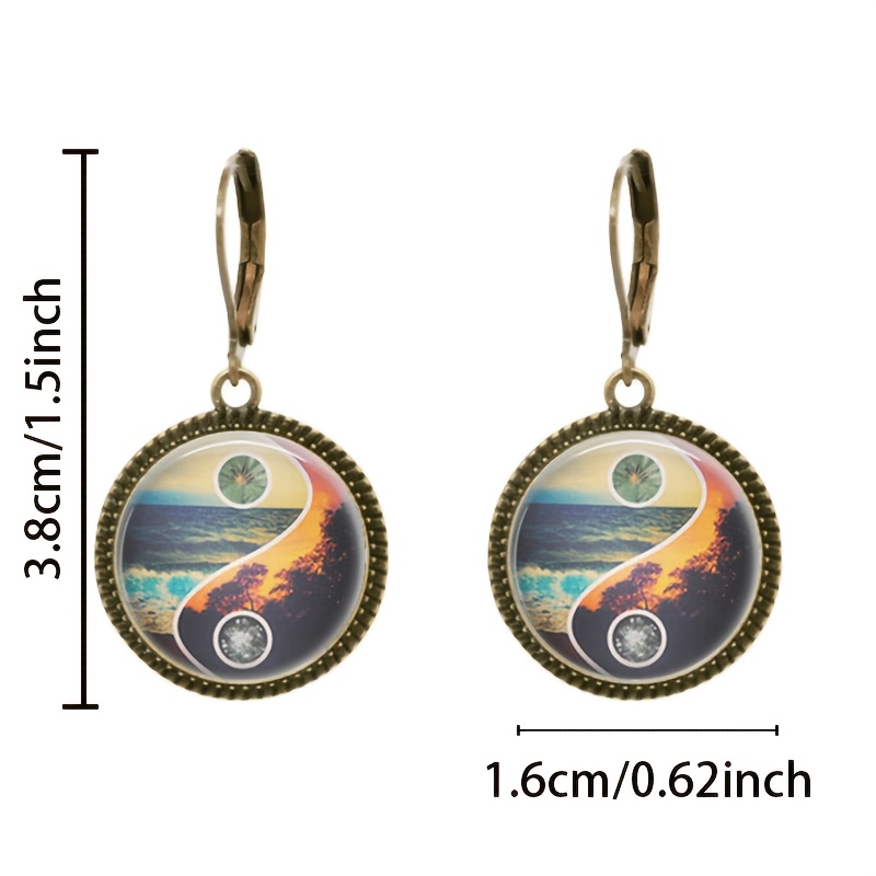 2pc Cyan Yin Yang Pendant Earrings Set with Ear Hooks