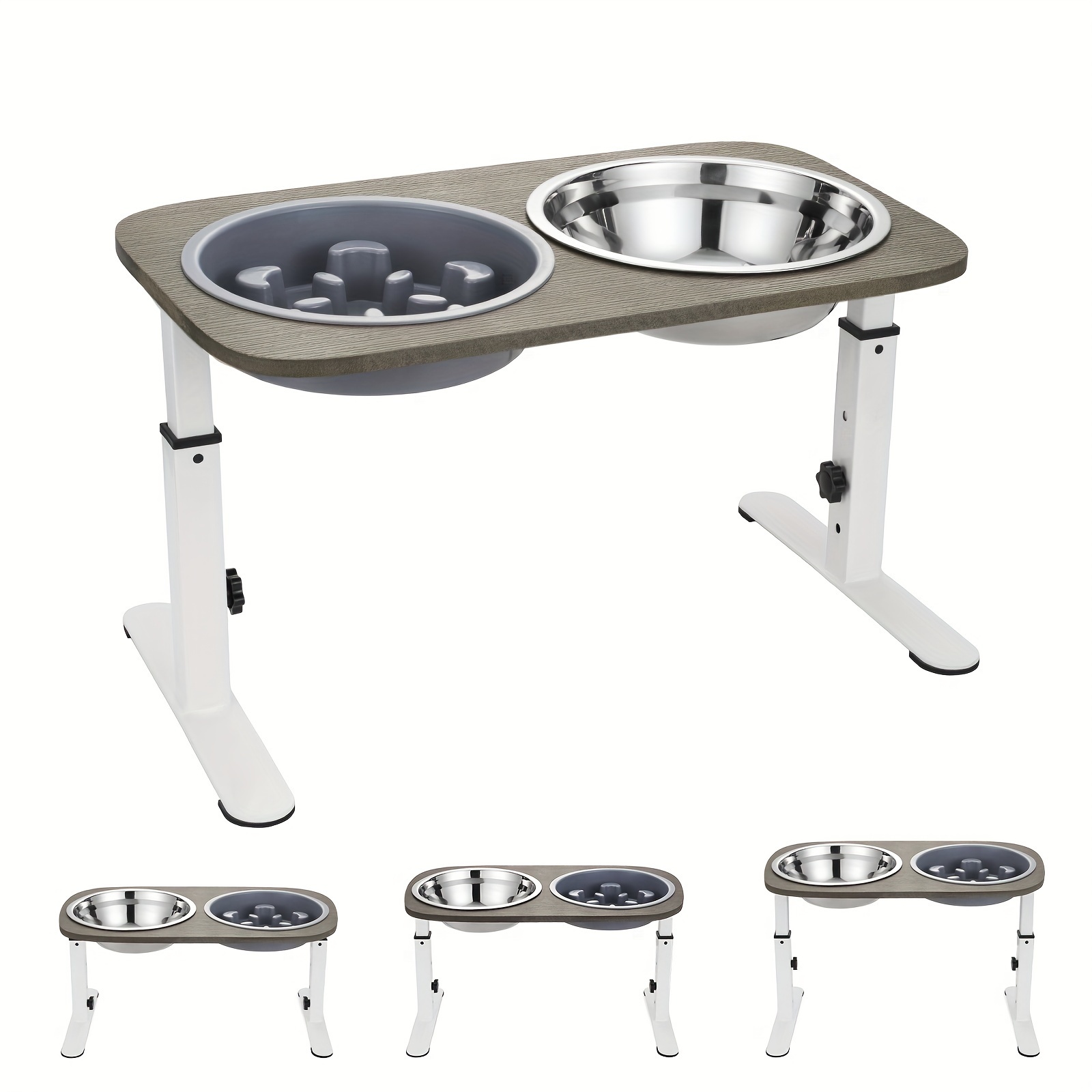 

Veehoo Elevated Dog Bowls - Adjustable Raised Dog Bowl Stand With Slow Feeder Dog Bowl & 2 Stainless Steel Food Bowls, Wood Dog Feeding Station With Metal Stand For Large Medium Small Dogs