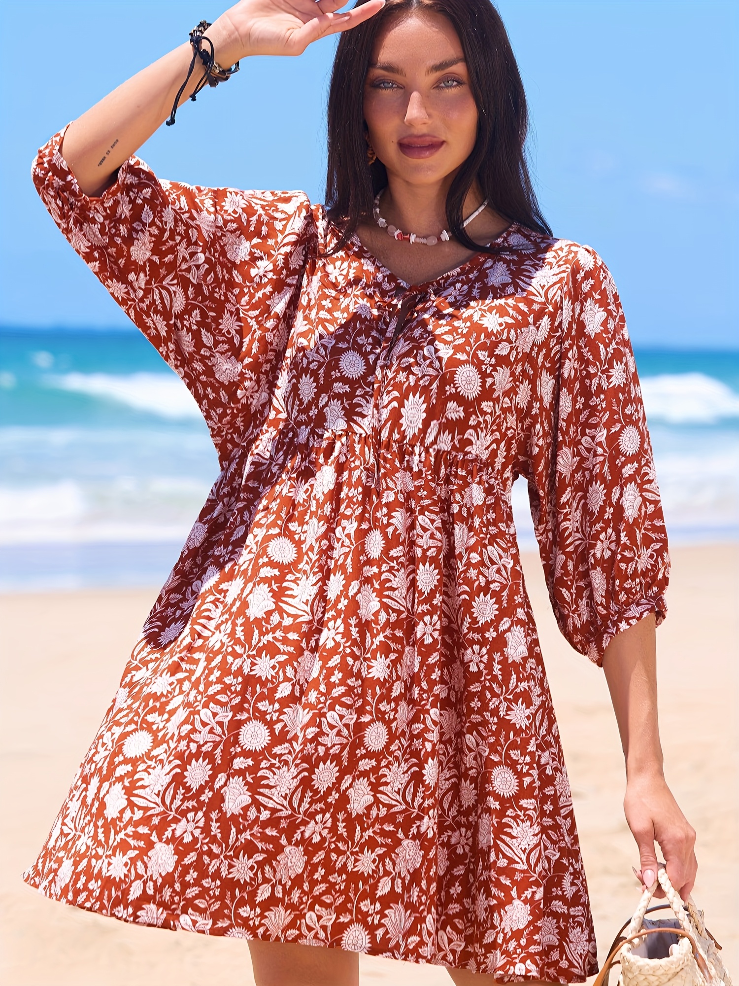 orange mini dress casual Ruffled Coral Orange Cotton Casual Summer Mini Dress Coral Orange / Small