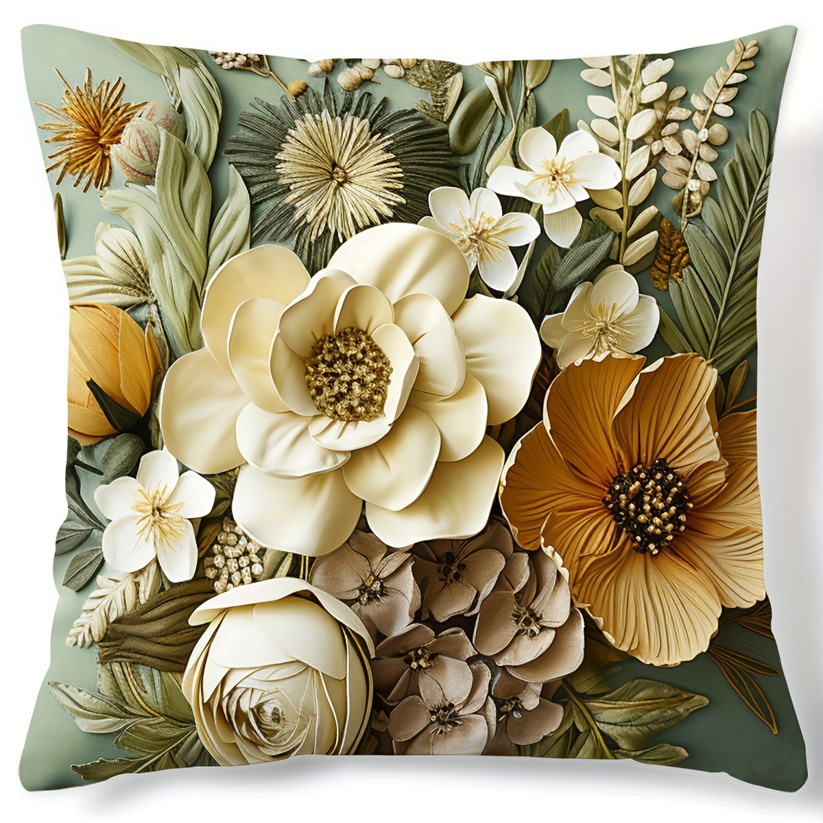 

1pc Contemporary Style Floral Botanical Pattern Digital Print Cushion Cover, Decorative Throw Pillow Case For Home & Living Room Decor, 18x18 Inches