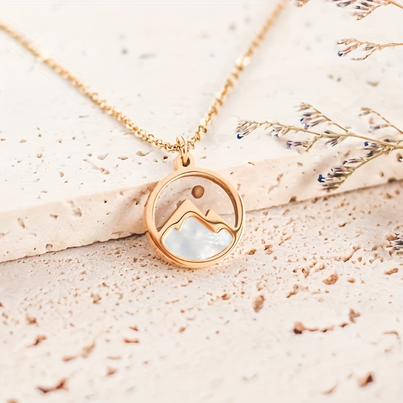 

Vintage Simple Style Mustard Seed Faith Mountain Circle Pendant Necklace - 18k Golden Plated Stainless Steel, Daily & Party Wear, All-season Compatible