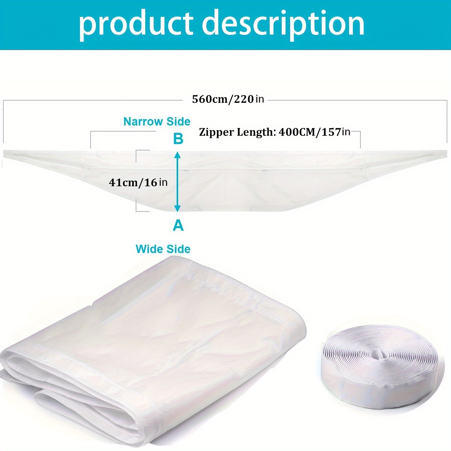 TEMU 220-inch Window Seal For Portable Air Conditioners & Tumble Dryers - , Zippered & Adhesive Fasteners, White Fabric