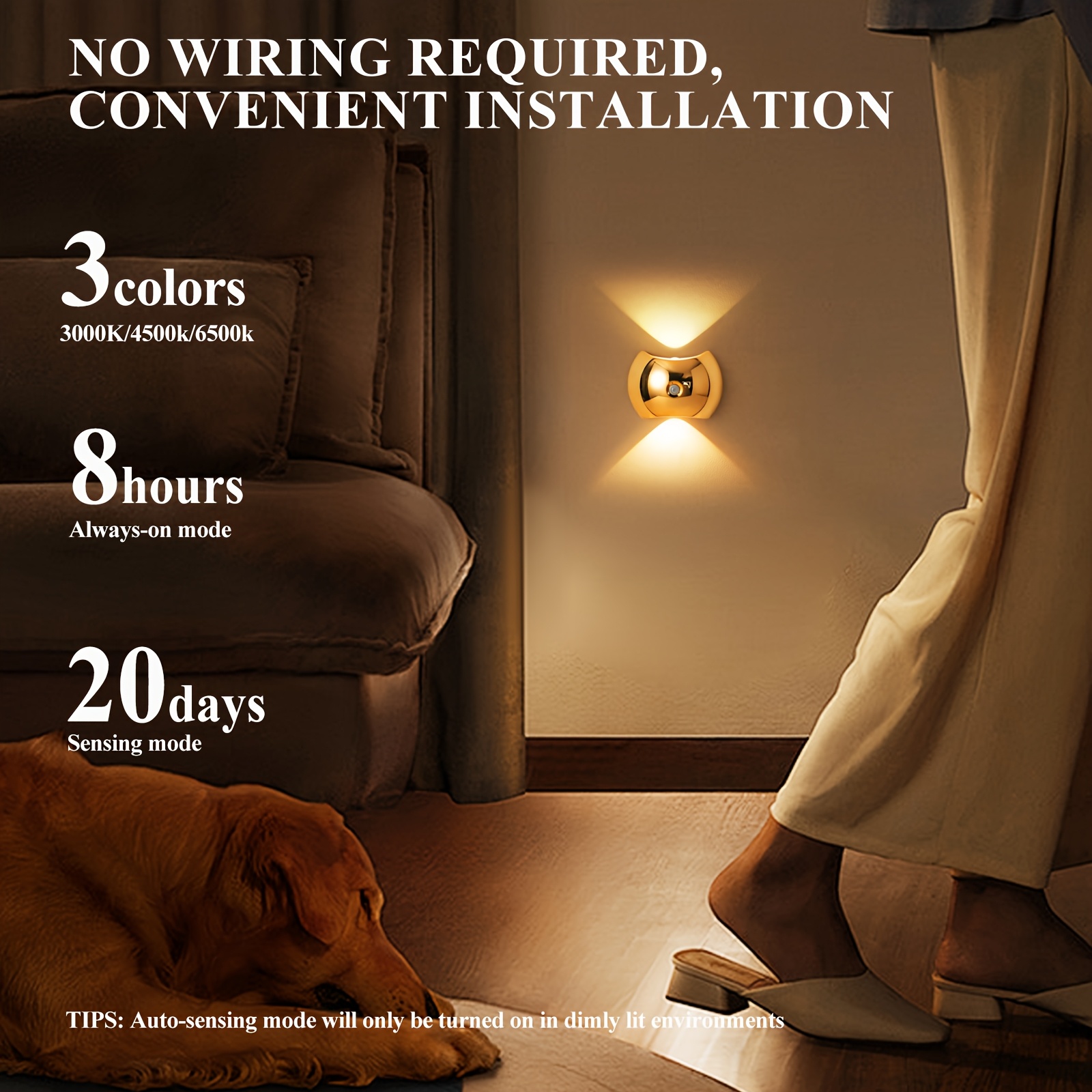 Luz Nocturna LED Moderna con Sensor de Movimiento - Lámpara Recargable de Pared con Brillo Ajustable, Luz de Pantalla Inalámbrica Adecuada para Dormitorios y Salas de Estar, Disponible en Dorado, Cromo y Grano de Madera, Alimentada por Batería, Lámpara de Pared para Dormitorio