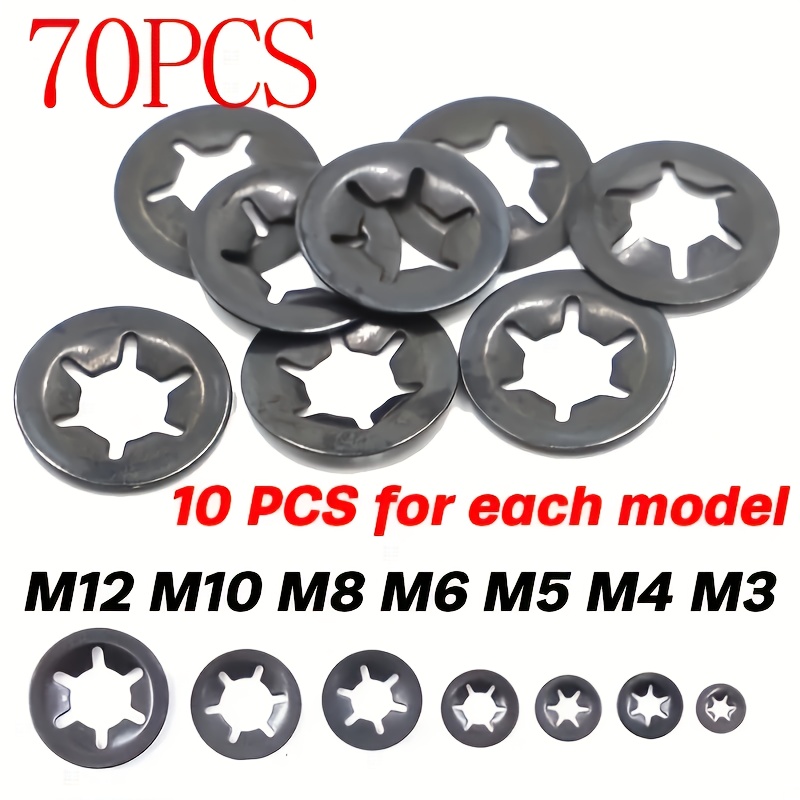 TEMU 70pcs M3-m12 Locking Washers, Washers, Bearing Clips, Fixing Rings, Fastener Combination Kit