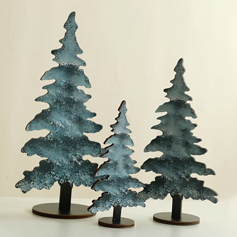 Image of 3pcs Set Of Wooden Pine Tree Tabletop Decorations, Holiday Party Scenes And Autumn/winter-themed Christmas Home Dining Table Ornaments