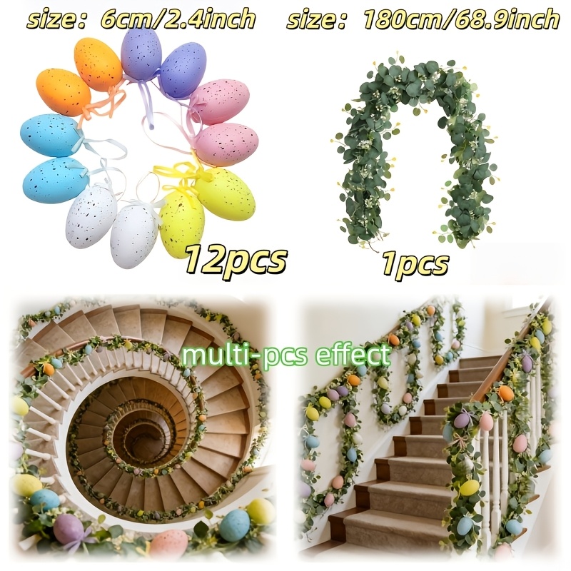 Image of Artificial Vine Garland With Plastic Eggs And Green Foliage - For Indoor/outdoor Arch, Wall, Stair Railing, Door, Chandelier, Mantel And Table Decor, Easter And Home Decoration, Uv Resistant