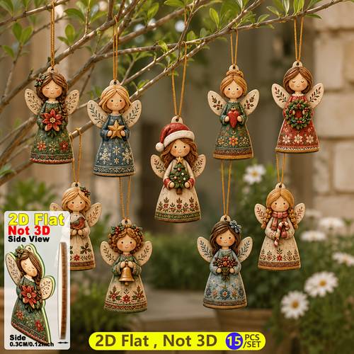 imagen del artículo 2d, 15 piezas de adornos de de madera 2d con diseño exquisito, figuras de de múltiples formas para decoración colgante, adecuados para navidad, 2027, acción de y decoración de fiestas de , se pueden usar para árboles de navidad, hogar, patio