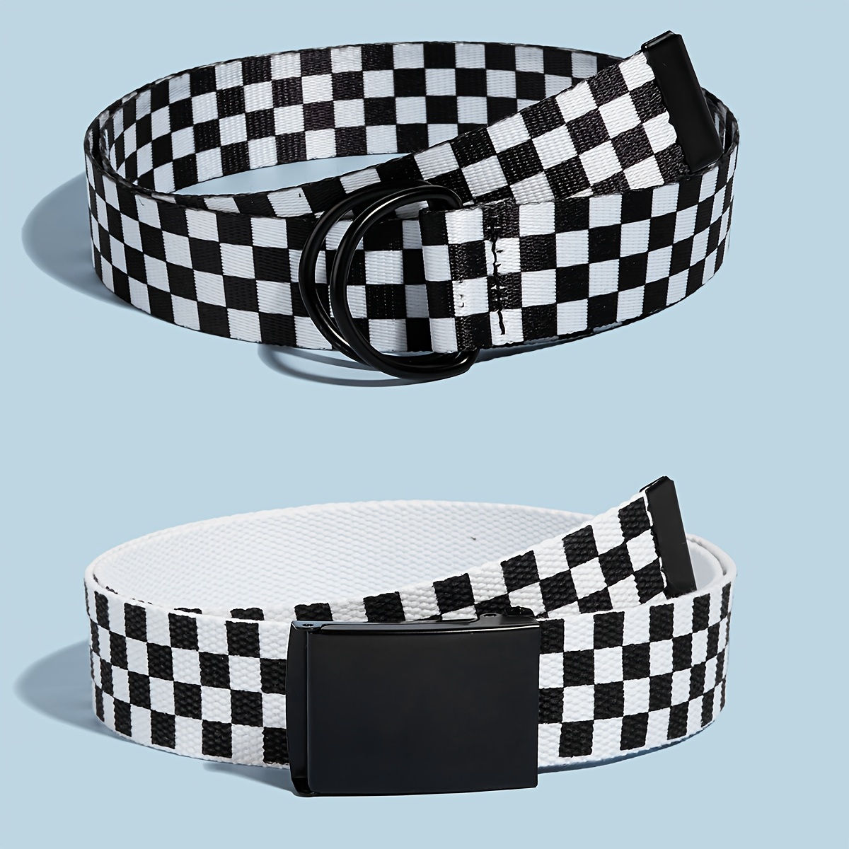 Preppy Style Unisex Canvas Belt with Checkered Pattern