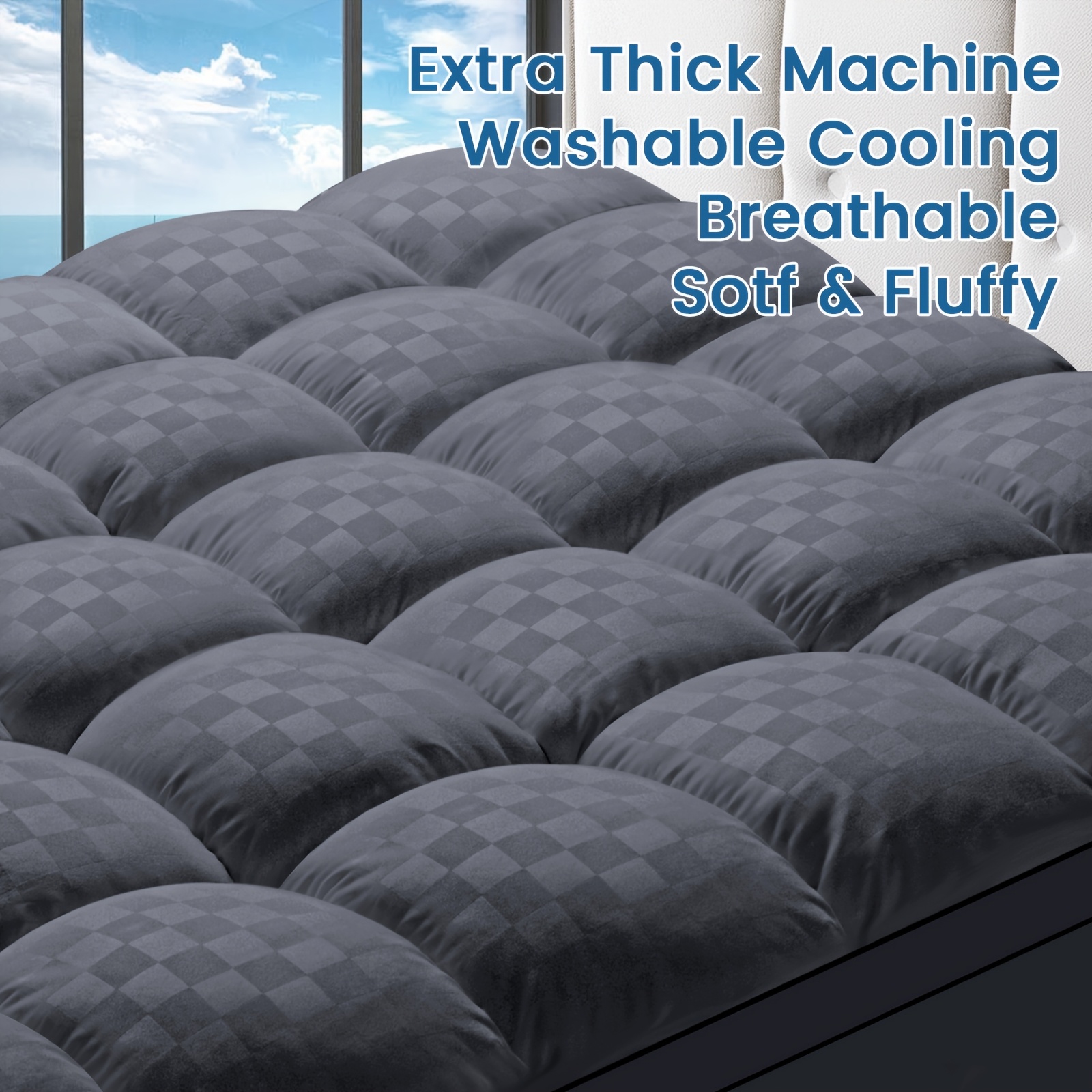 Image of Extra Deep Mattress Topper Pillow Top, Thick Quilted Cushion Pad With 3d & 7d Fibre, Supportive Breathable Bed Cover