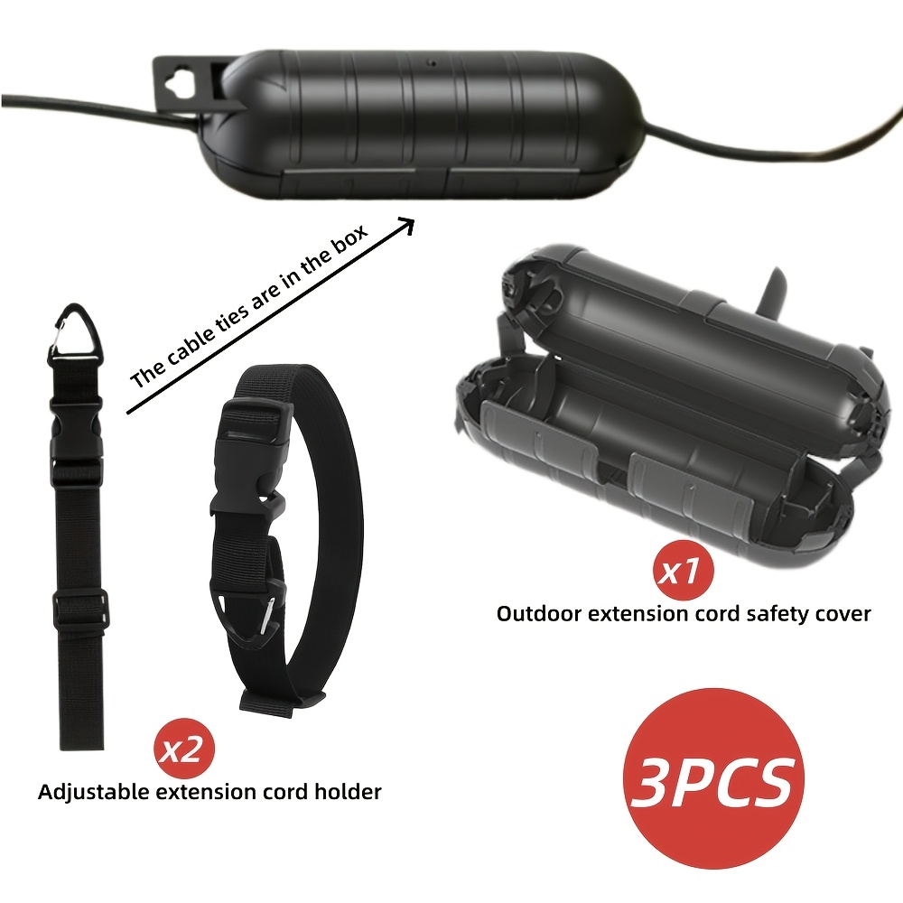 TEMU 3 pièces Housse de pour Câble d'Extension Extérieur avec 2 Enrouleurs Réglables | Boîte de Jonction Électrique pour Jardin, Camping, Chantiers |
