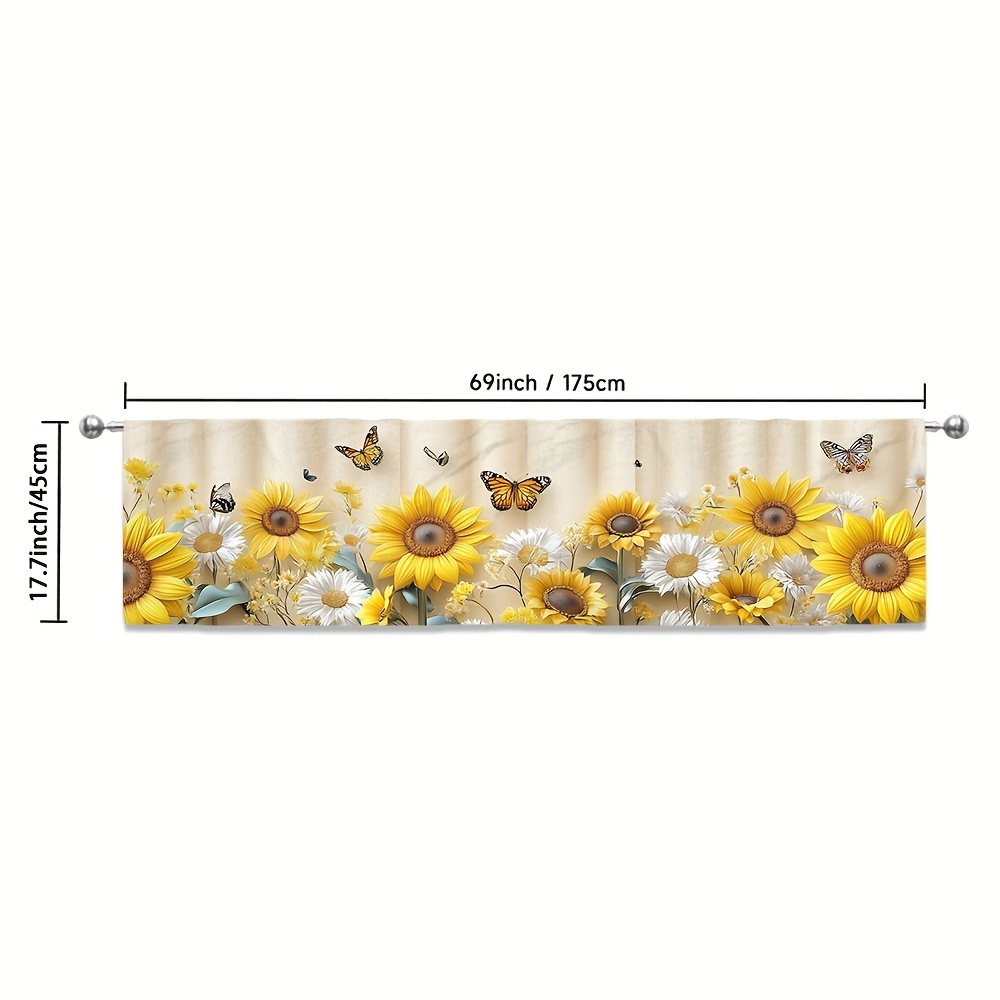 TEMU 1pc, Modern Aesthetic Drapery, Yellow Sunflower Bee, Durable Polyester, Suitable For Home Daily Theme Kitchen Curtains Room Office Bedroom Home