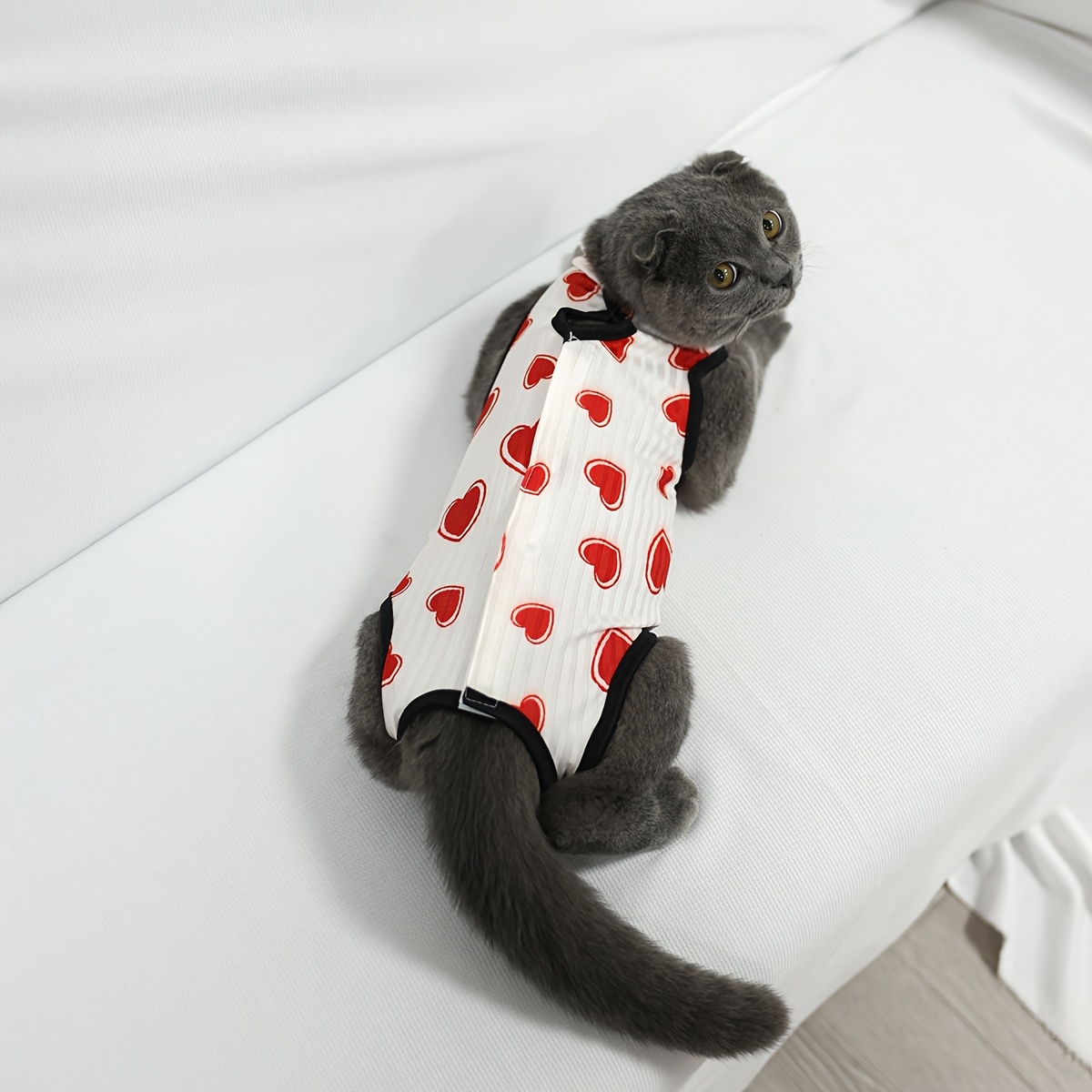 TEMU Cartoon Print Pet Sterilization Suit, Unisex For Male And Female Cats, Anti-licking Wound Recovery Suit, Breathable Weaning Suit