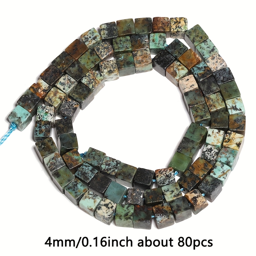 TEMU 80pcs Perles Turquoise Africaines - Naturelle Carrée, 4x4mm, Perles d'Espacement Libres pour la Fabrication de Bijoux de Mode, Accessoires de