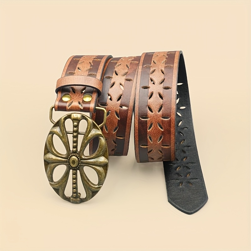 Vintage Floral Embossed Women's Belt, Brown