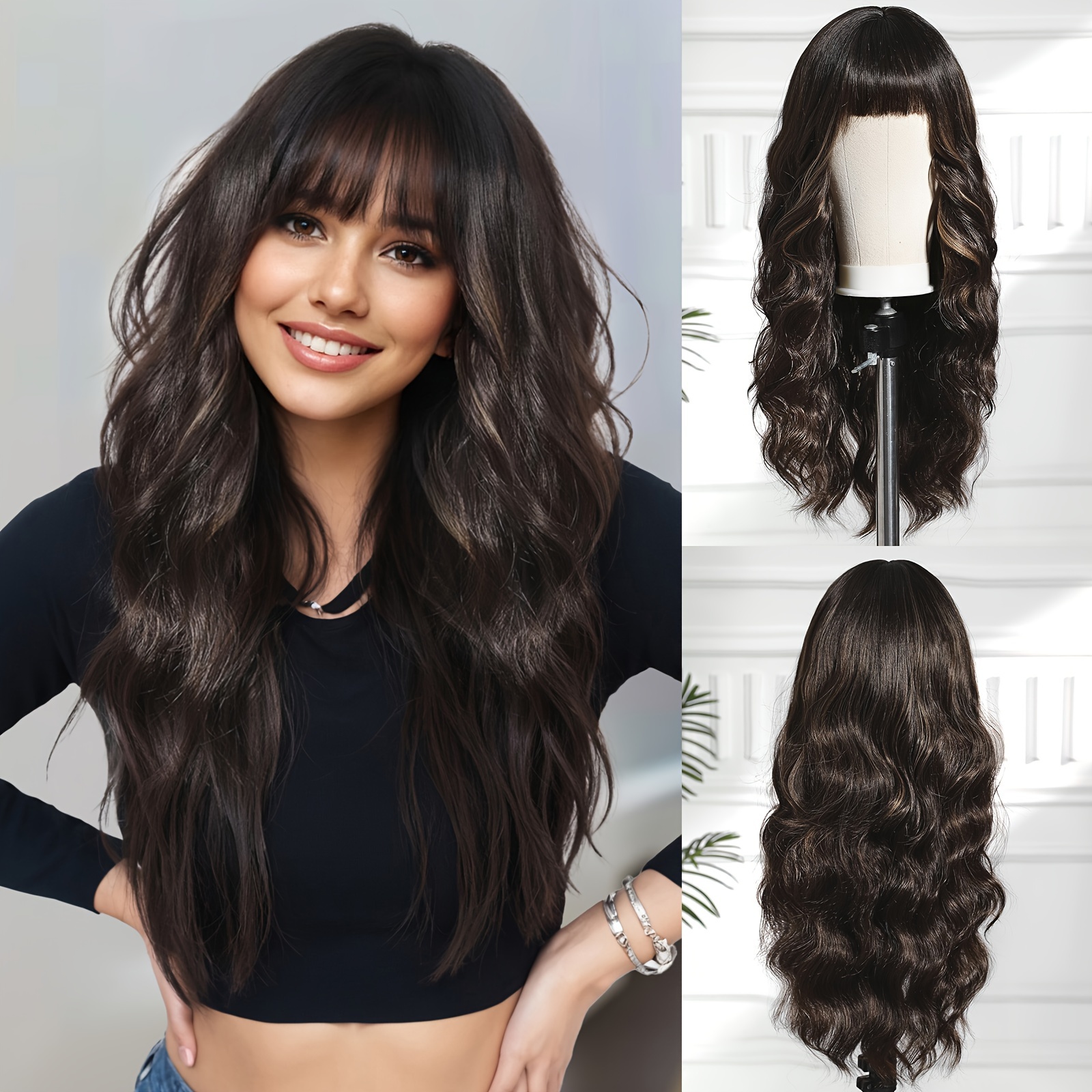 

Elegant 26" Black Wig With For Women - Long, Loose Curly Synthetic Hair, Heat Resistant, & Parties