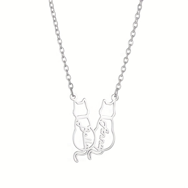 TEMU Custom Cat-shaped Necklace, Available With 1- , Suitable For Pet Owners To Wear As A Memorial To Their Pets. Silvery White Pet-shaped Necklace